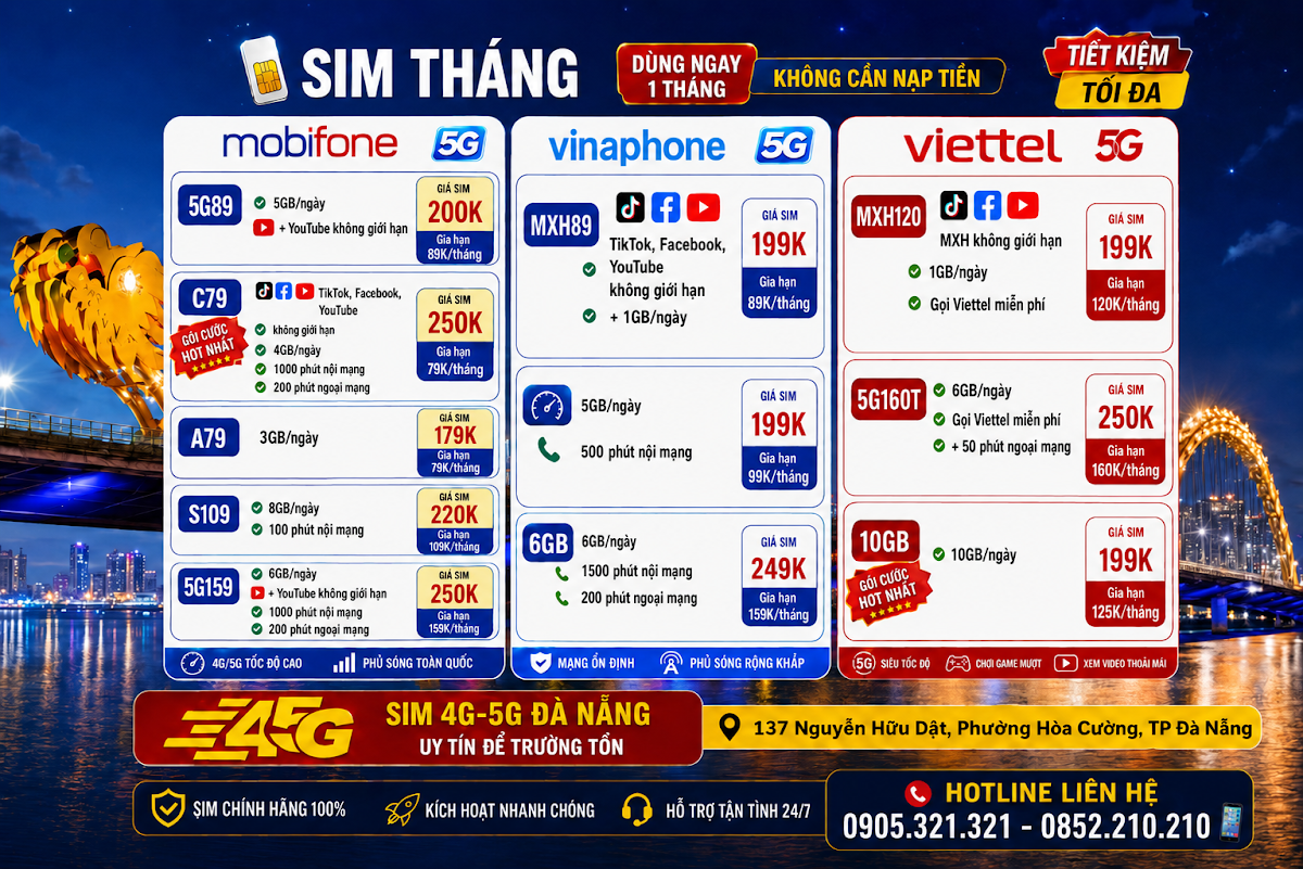 SIM 4G/5G ĐÀ NẴNG